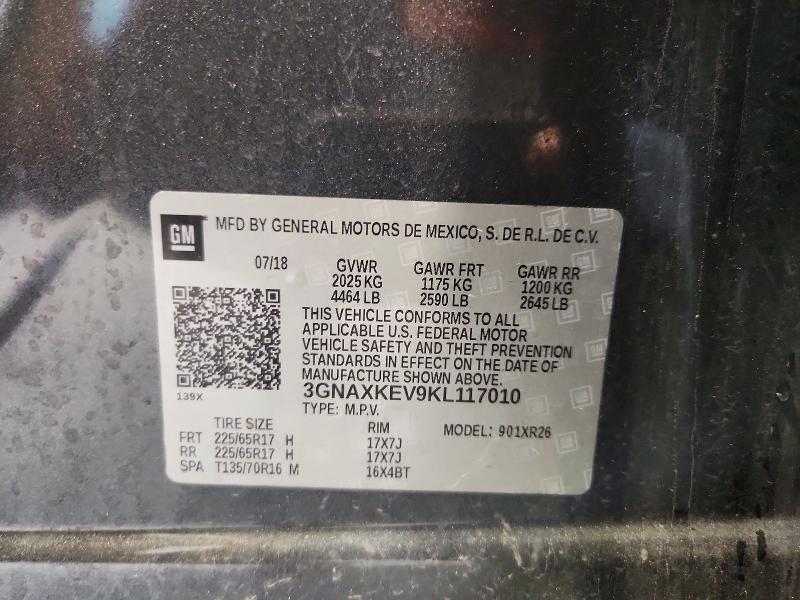 63117896 :رقم المزاد ، 3GNAXKEV9KL117010 vin ، 2019 Chevrolet Equinox مزاد بيع