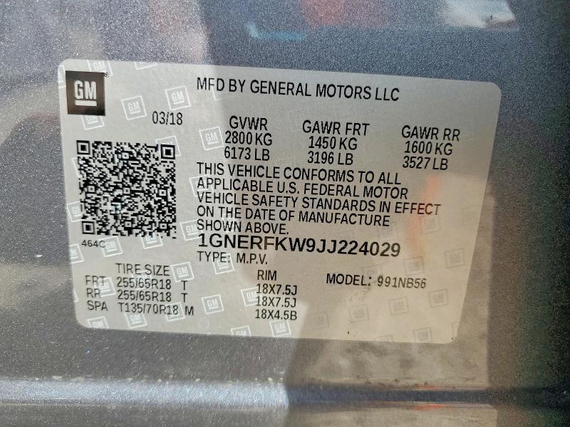 Aukcja sprzedaży 2018 Chevrolet Traverse, vin: 1GNERFKW9JJ224029, numer aukcji: 62682296
