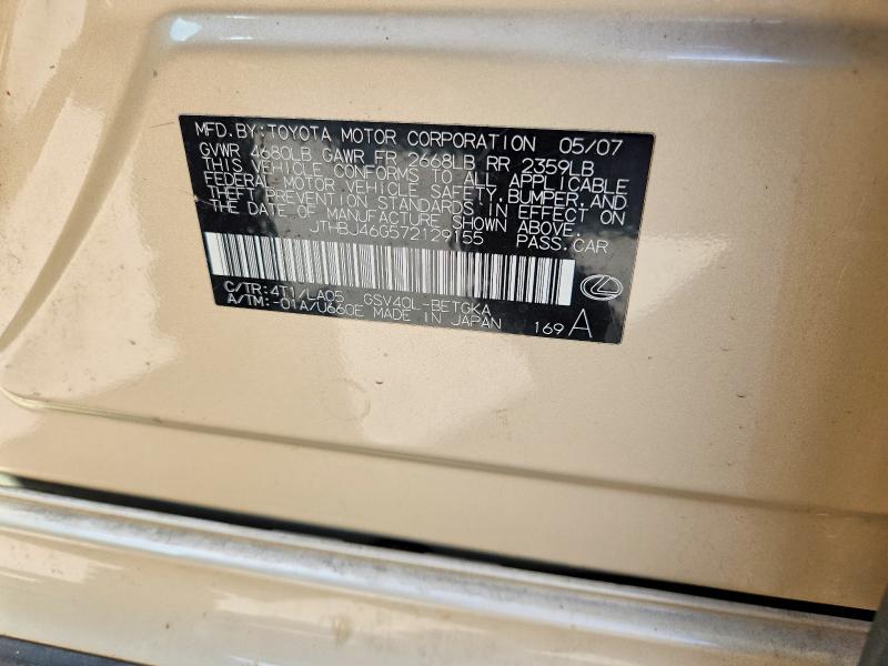 Продажа на аукционе авто 2007 Lexus Es, vin: JTHBJ46G572129155, номер лота: 60666146
