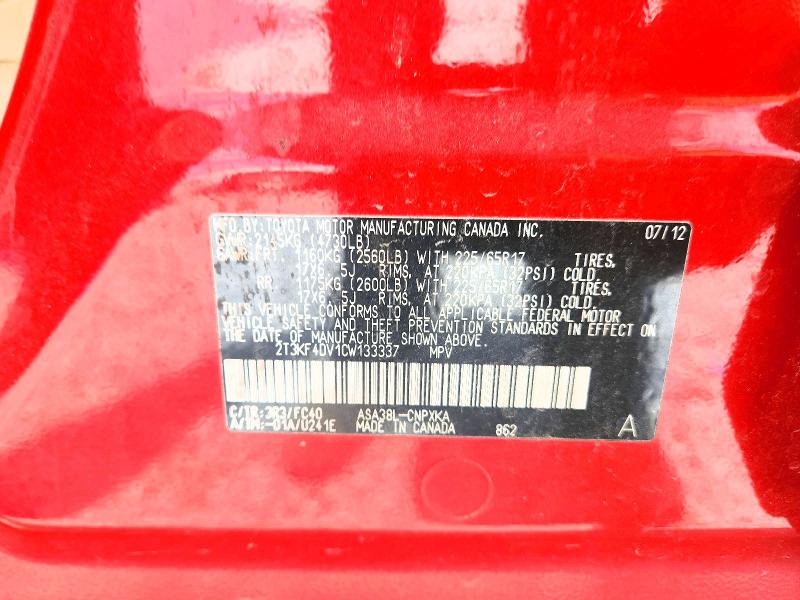 Продаж на аукціоні авто 2012 Toyota Rav4, vin: 2T3KF4DV1CW133337, номер лоту: 61622126