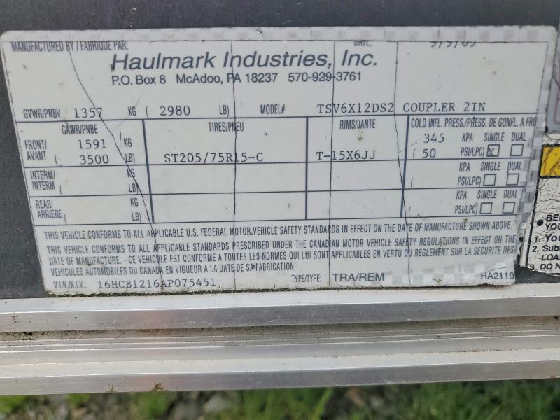 Продажа на аукционе авто 2010 Haulmark Unknown, vin: 16HCB1216AP075451, номер лота: 60021946