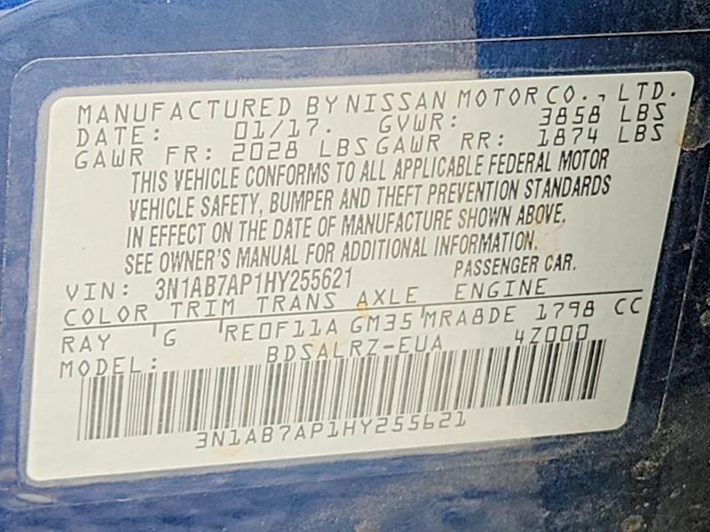 60881666 :رقم المزاد ، 3N1AB7AP1HY255621 vin ، 2017 Nissan Sentra مزاد بيع
