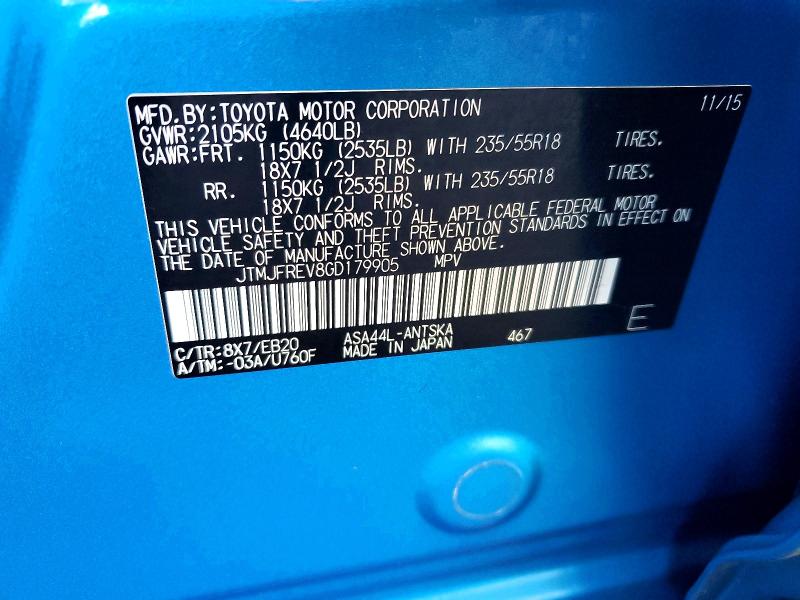 Aukcja sprzedaży 2016 Toyota Rav4, vin: JTMJFREV8GD179905, numer aukcji: 63414396