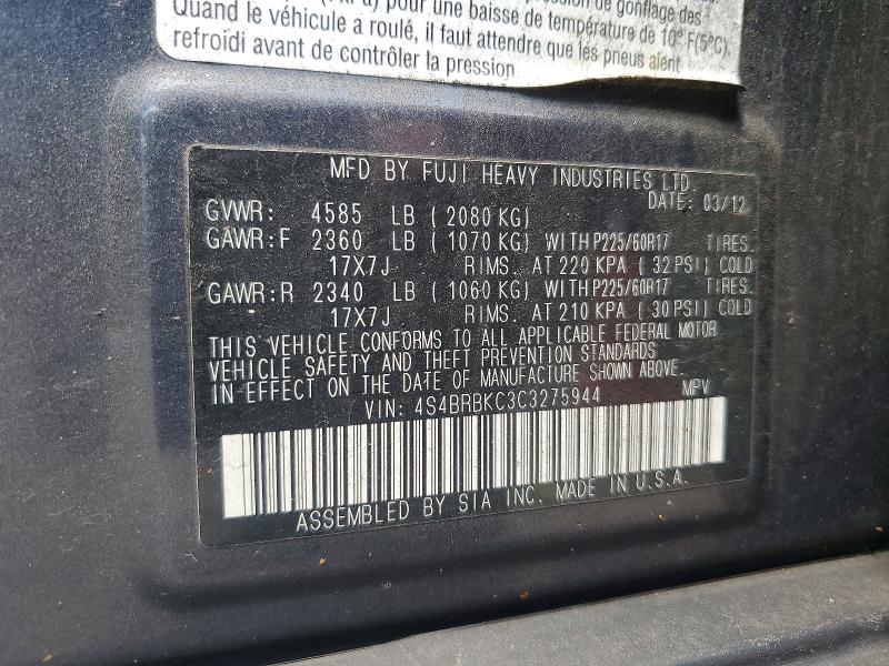 60793096 :رقم المزاد ، 4S4BRBKC3C3275944 vin ، 2012 Subaru Outback مزاد بيع