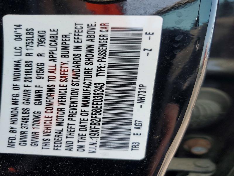 61219386 :رقم المزاد ، 19XFB2F58EE036343 vin ، 2014 Honda Civic مزاد بيع