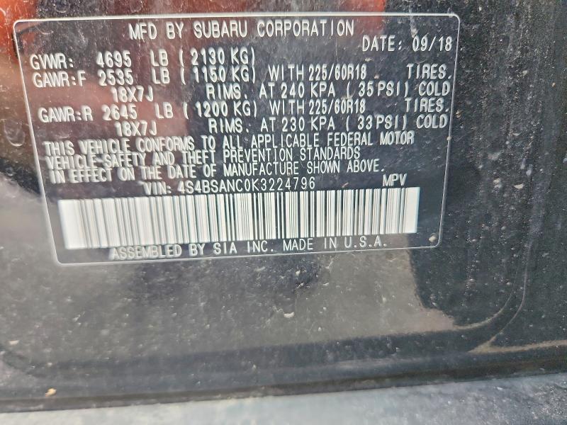 Продажа на аукционе авто 2019 Subaru Outback, vin: 4S4BSANC0K3224796, номер лота: 61352856