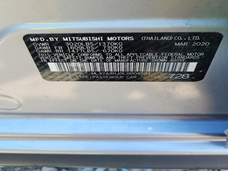 2020 Mitsubishi Mirage მანქანა იყიდება აუქციონზე, vin: ML32A3HJ0LH008581, აუქციონის ნომერი: 63369156