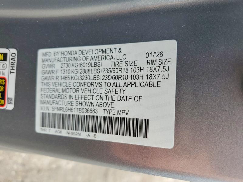 Продаж на аукціоні авто 2026 Honda Odyssey, vin: 5FNRL6H61TB036683, номер лоту: 64723306