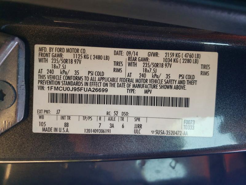 Продаж на аукціоні авто 2015 Ford Escape, vin: 1FMCU0J95FUA26699, номер лоту: 63151596