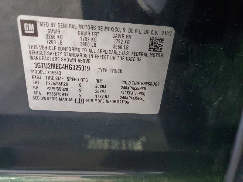 2017 Gmc Sierra მანქანა იყიდება აუქციონზე, vin: 3GTU2MEC4HG325019, აუქციონის ნომერი: 60449326