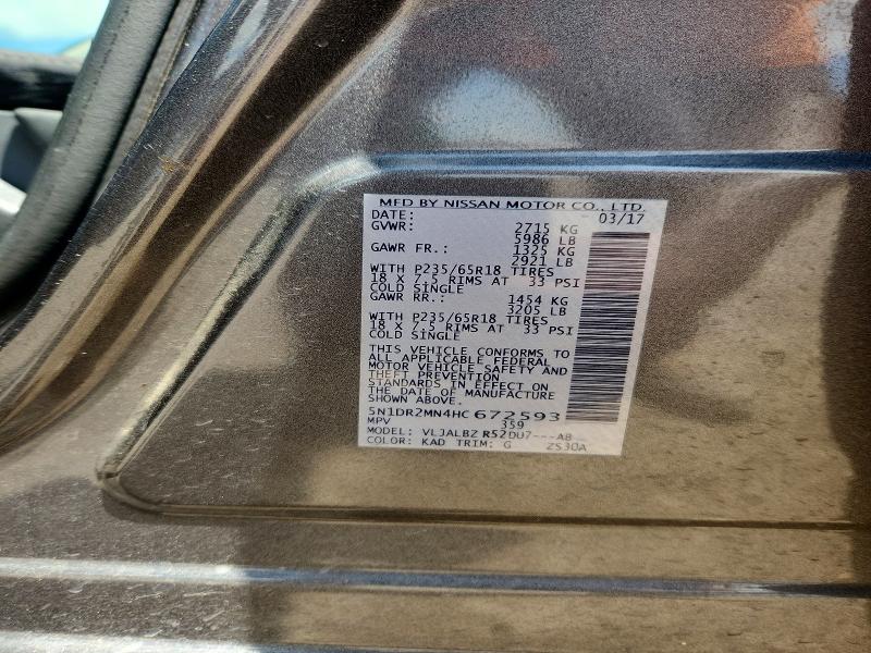 Продажа на аукционе авто 2017 Nissan Pathfinder, vin: 5N1DR2MN4HC672593, номер лота: 59845366