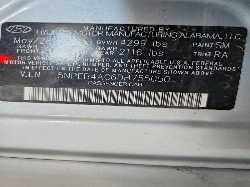 61278456 :رقم المزاد ، 5NPEB4AC6DH755050 vin ، 2013 Hyundai Sonata مزاد بيع