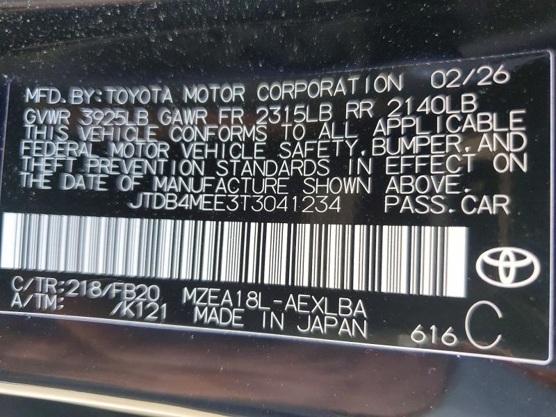 2026 Toyota Corolla მანქანა იყიდება აუქციონზე, vin: JTDB4MEE3T3041234, აუქციონის ნომერი: 60523136