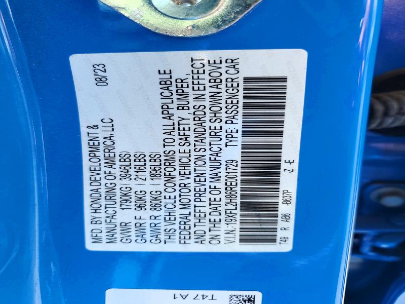 2024 Honda Civic მანქანა იყიდება აუქციონზე, vin: 19XFL2H86RE001729, აუქციონის ნომერი: 60241786