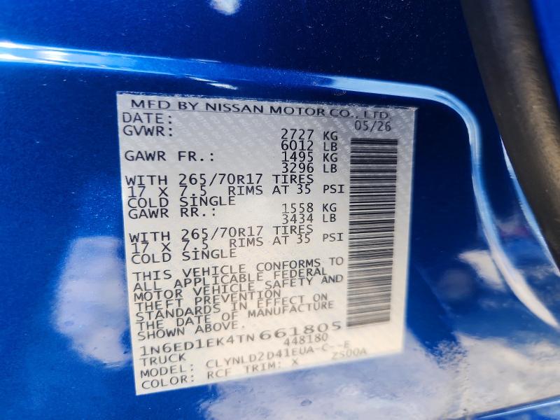 2026 Nissan Frontier მანქანა იყიდება აუქციონზე, vin: 1N6ED1EK4TN661805, აუქციონის ნომერი: 62250746