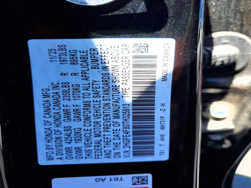 Продажа на аукционе авто 2026 Honda Civic, vin: 2HGFE4F80TH325913, номер лота: 59905336