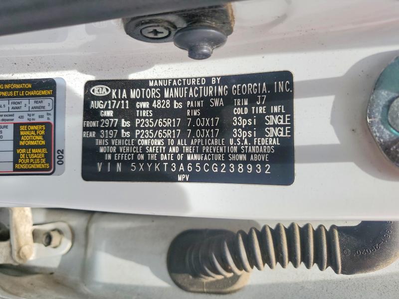 Продаж на аукціоні авто 2012 Kia Sorento, vin: 5XYKT3A65CG238932, номер лоту: 61532276
