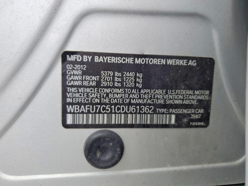 Aukcja sprzedaży 2012 Bmw 535, vin: WBAFU7C51CDU61362, numer aukcji: 62852716