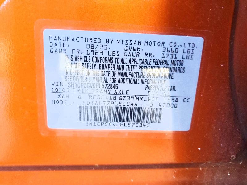 2023 Nissan Kicks მანქანა იყიდება აუქციონზე, vin: 3N1CP5CV0PL572845, აუქციონის ნომერი: 62685006