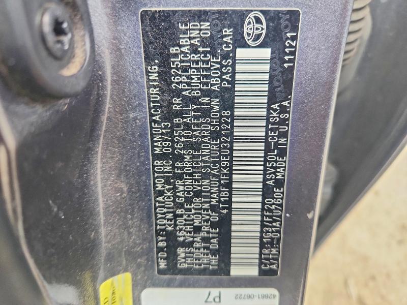 60967216 :رقم المزاد ، 4T1BF1FK9EU321228 vin ، 2014 Toyota Camry مزاد بيع