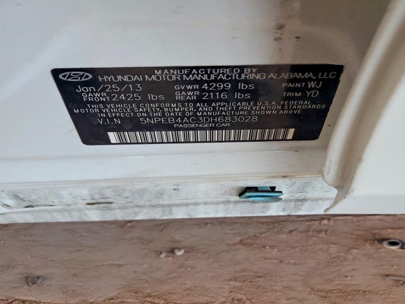 2013 Hyundai Sonata მანქანა იყიდება აუქციონზე, vin: 5NPEB4AC3DH683028, აუქციონის ნომერი: 63407766