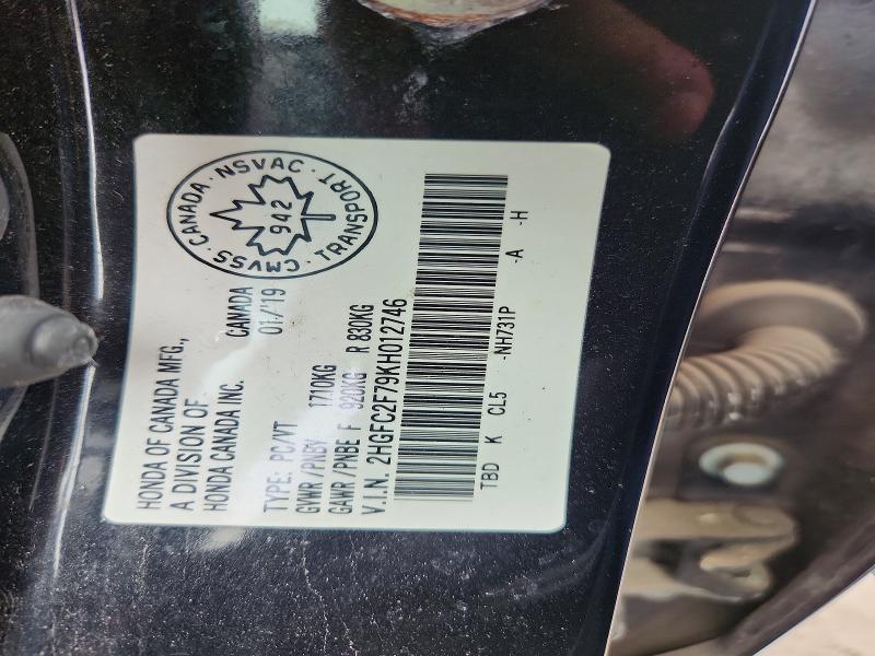 62998136 :رقم المزاد ، 2HGFC2F79KH012746 vin ، 2019 Honda Civic مزاد بيع