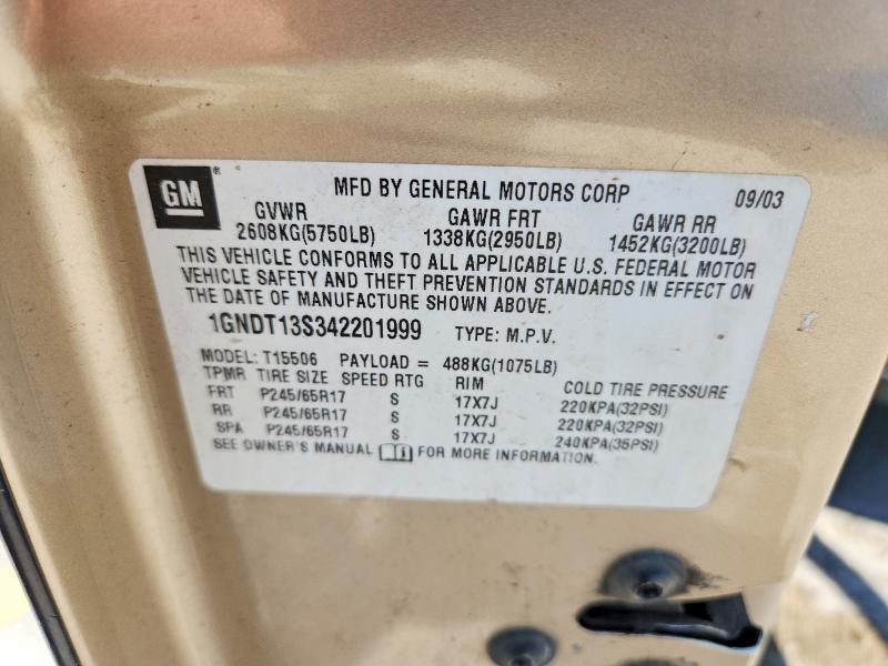 60989426 :رقم المزاد ، 1GNDT13S342201999 vin ، 2004 Chevrolet Trailblazer مزاد بيع