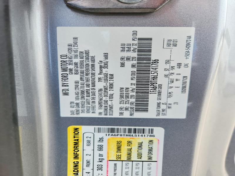Продаж на аукціоні авто 2020 Ford Mustang, vin: 1FA6P8TH6L5141786, номер лоту: 61881796