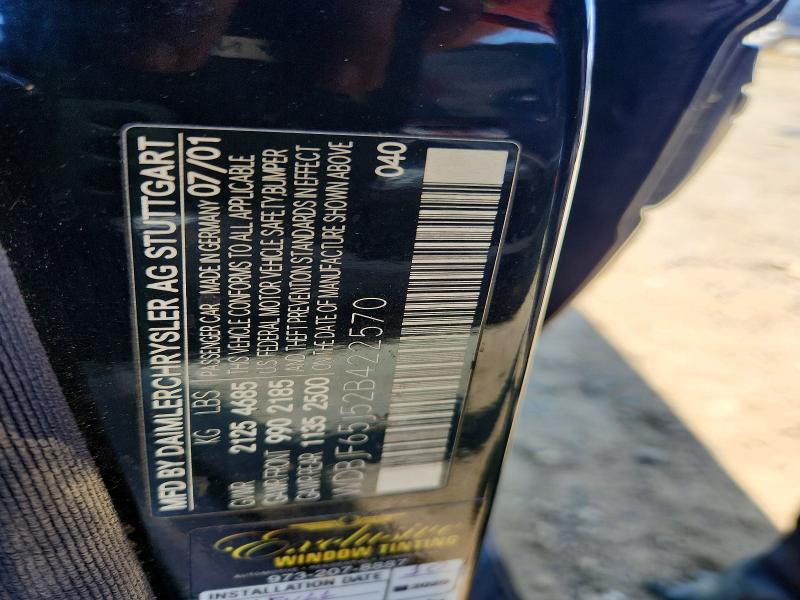 2002 Mercedes-benz E მანქანა იყიდება აუქციონზე, vin: WDBJF65J52B422570, აუქციონის ნომერი: 60815176