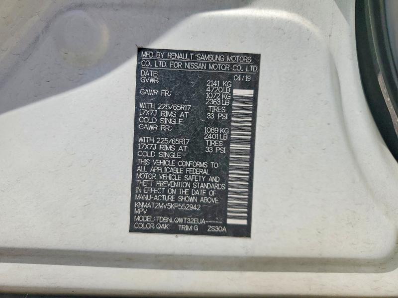 60628716 :رقم المزاد ، KNMAT2MV5KP552942 vin ، 2019 Nissan Rogue مزاد بيع