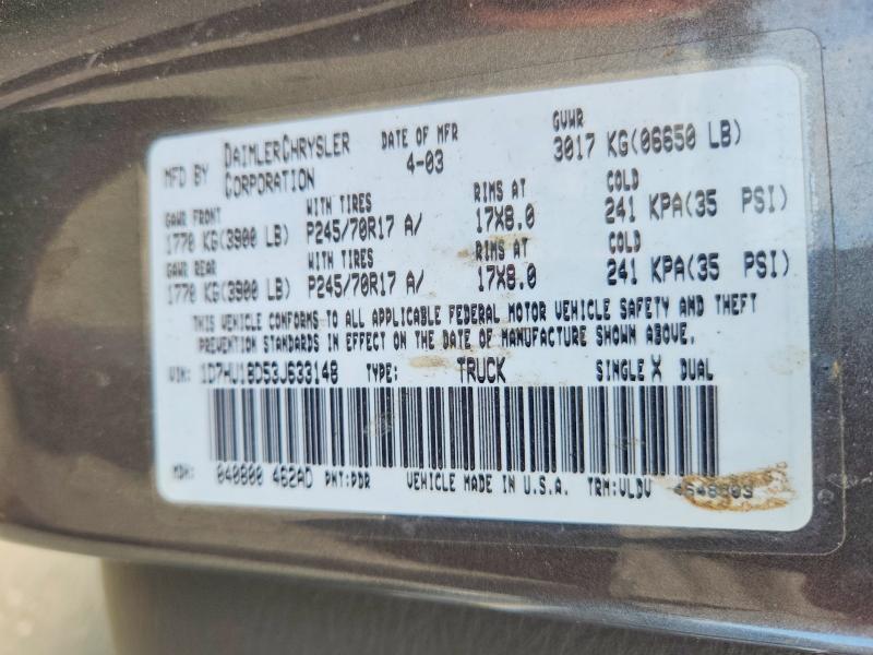 Aukcja sprzedaży 2003 Dodge Ram 1500, vin: 1D7HU18D53J633148, numer aukcji: 63156936