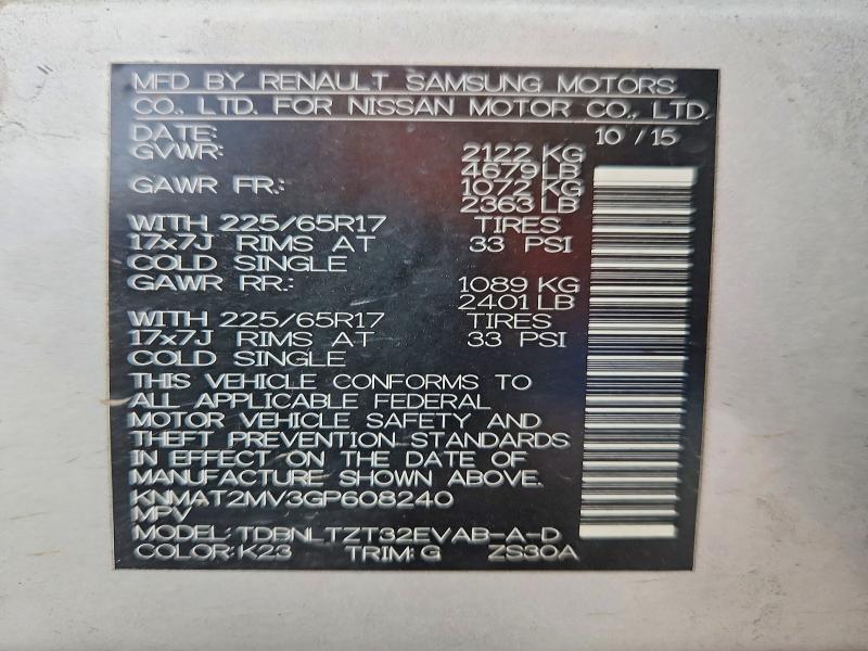 60523236 :رقم المزاد ، KNMAT2MV3GP608240 vin ، 2016 Nissan Rogue مزاد بيع