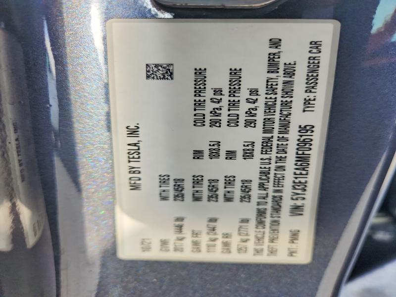 61616146 :رقم المزاد ، 5YJ3E1EA6MF096195 vin ، 2021 Tesla Model 3 مزاد بيع