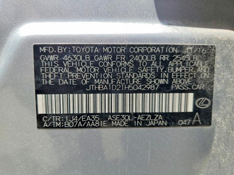 Aukcja sprzedaży 2017 Lexus Is, vin: JTHBA1D21H5042987, numer aukcji: 62252306