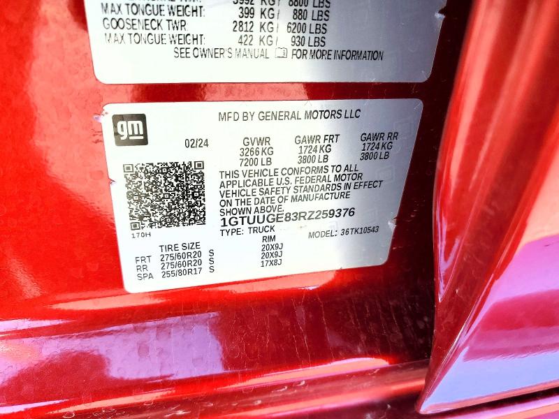 59836136 :رقم المزاد ، 1GTUUGE83RZ259376 vin ، 2024 Gmc Sierra مزاد بيع