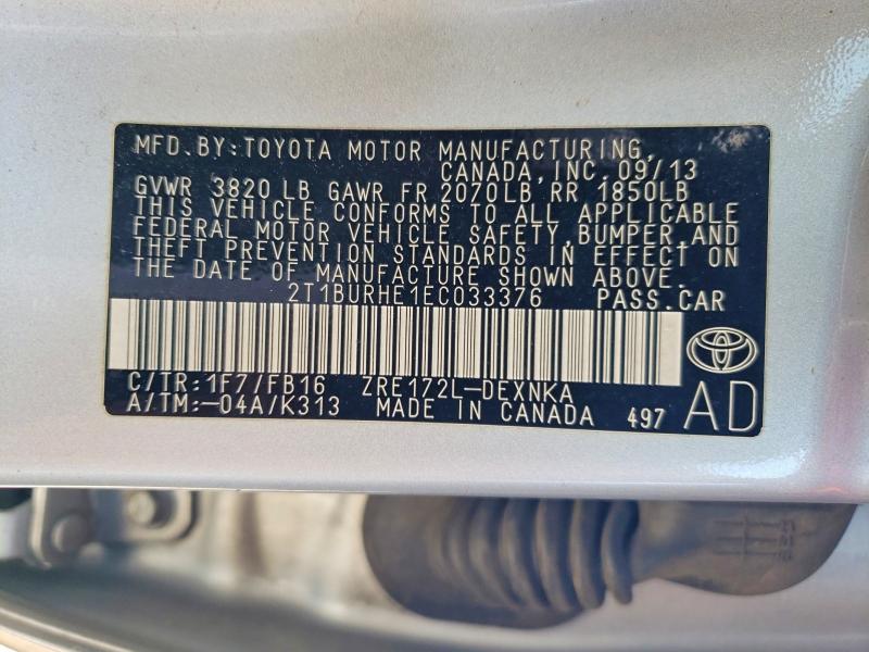 2014 Toyota Corolla მანქანა იყიდება აუქციონზე, vin: 2T1BURHE1EC033376, აუქციონის ნომერი: 59883106
