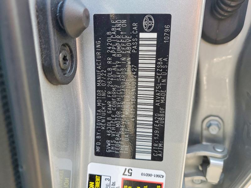 Aukcja sprzedaży 2022 Toyota Camry, vin: 4T1T11BK6NU072427, numer aukcji: 62659666