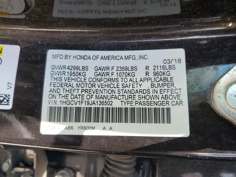 Продажа на аукционе авто 2018 Honda Accord, vin: 1HGCV1F19JA136502, номер лота: 60142396