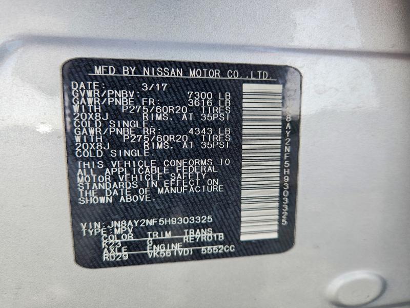 Aukcja sprzedaży 2017 Nissan Armada, vin: JN8AY2NF5H9303325, numer aukcji: 61873446