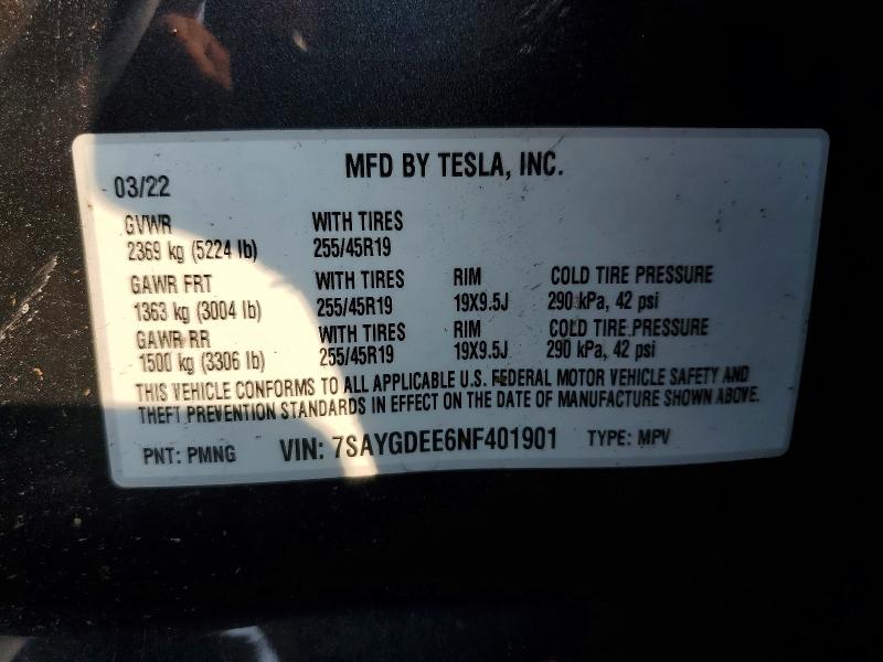 Aukcja sprzedaży 2022 Tesla Model Y, vin: 7SAYGDEE6NF401901, numer aukcji: 61847686