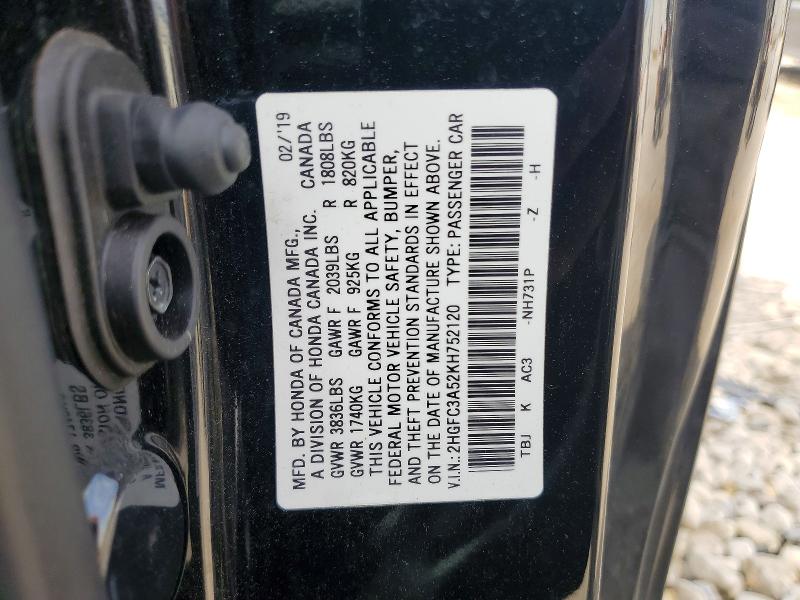 60169066 :رقم المزاد ، 2HGFC3A52KH752120 vin ، 2019 Honda Civic مزاد بيع