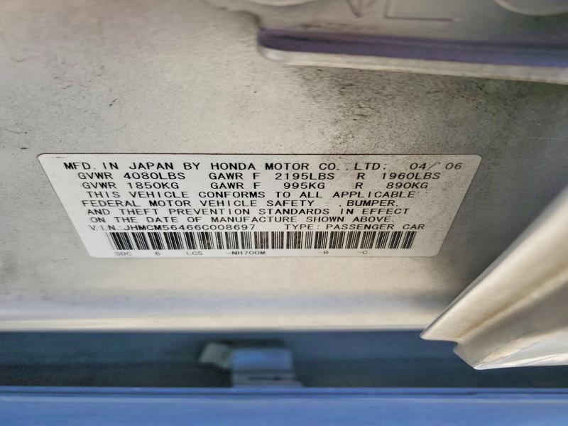 2006 Honda Accord მანქანა იყიდება აუქციონზე, vin: JHMCM56466C008697, აუქციონის ნომერი: 60209136