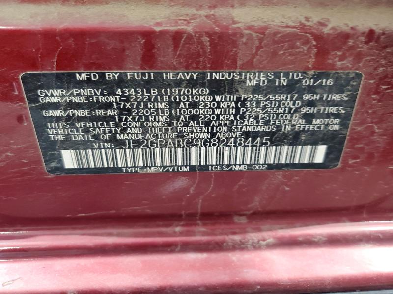 62042106 :رقم المزاد ، JF2GPABC9G8248445 vin ، 2016 Subaru Crosstrek مزاد بيع