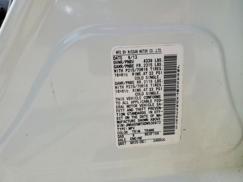 62261926 :رقم المزاد ، JN8AS5MTXDW538972 vin ، 2013 Nissan Rogue مزاد بيع