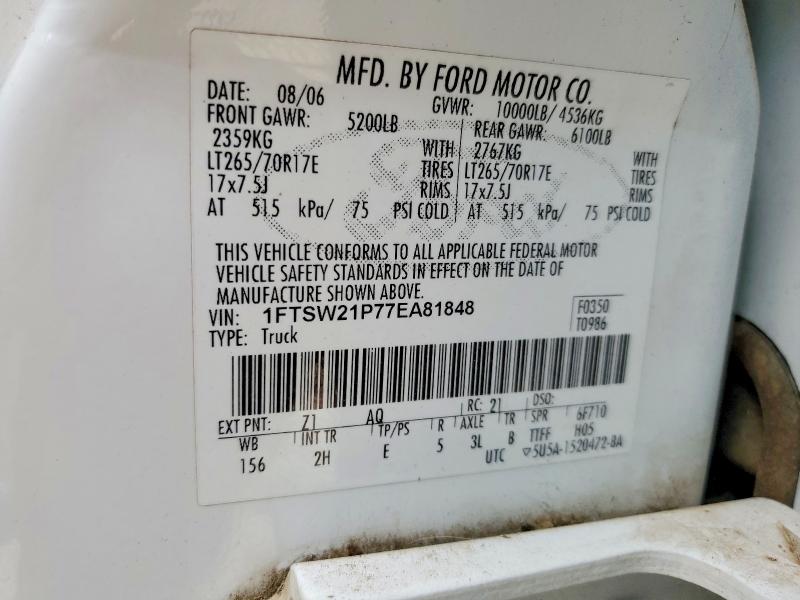 61944906 :رقم المزاد ، 1FTSW21P77EA81848 vin ، 2007 Ford F250 مزاد بيع