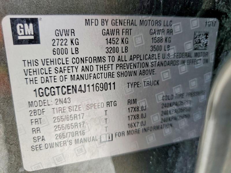 Продажа на аукционе авто 2018 Chevrolet Colorado, vin: 1GCGTCEN4J1169011, номер лота: 60987966