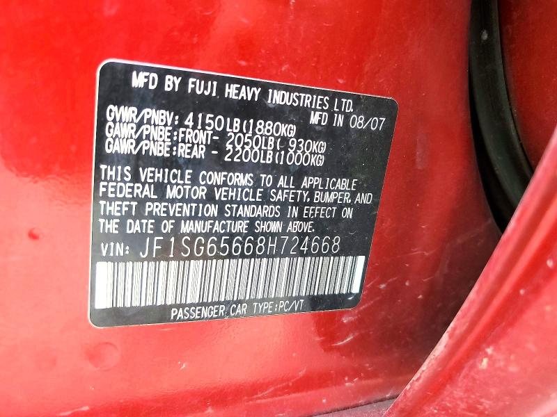59758696 :رقم المزاد ، JF1SG65668H724668 vin ، 2008 Subaru Forester مزاد بيع