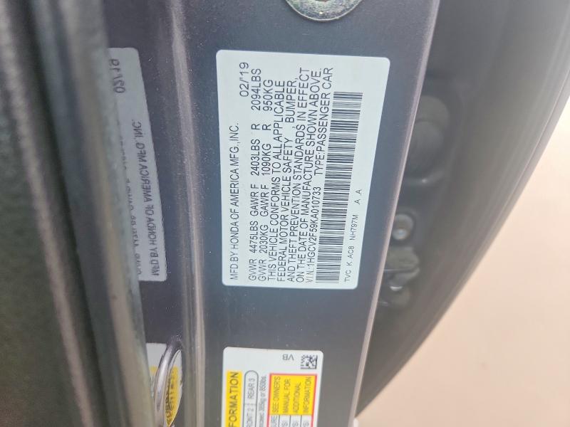 60239526 :رقم المزاد ، 1HGCV2F59KA010733 vin ، 2019 Honda Accord مزاد بيع