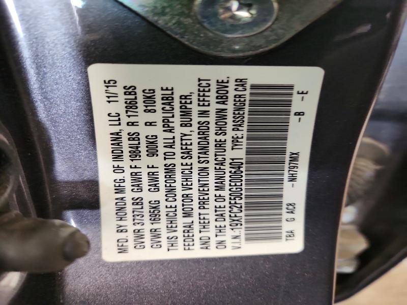 60441506 :رقم المزاد ، 19XFC2F50GE006401 vin ، 2016 Honda Civic مزاد بيع
