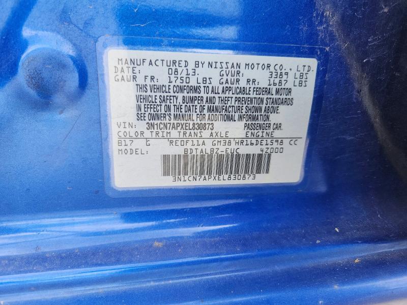 2014 Nissan Versa მანქანა იყიდება აუქციონზე, vin: 3N1CN7APXEL830873, აუქციონის ნომერი: 60799096